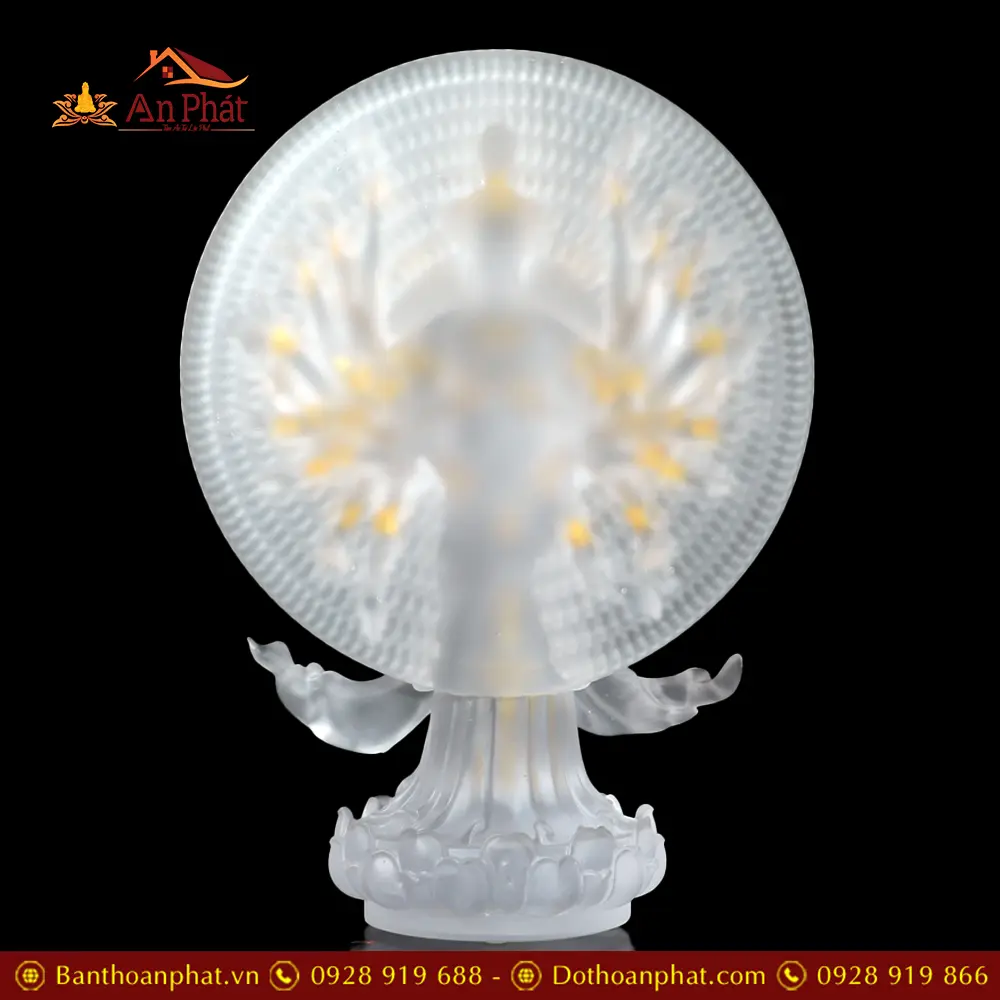 Tượng Thiên Thủ Thiên Nhãn Lưu Ly Trắng Cao Cấp Dát Vàng Nhập Khẩu T2679