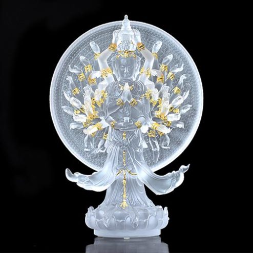 Tượng Thiên Thủ Thiên Nhãn Lưu Ly Trắng Cao Cấp Dát Vàng Nhập Khẩu T2679