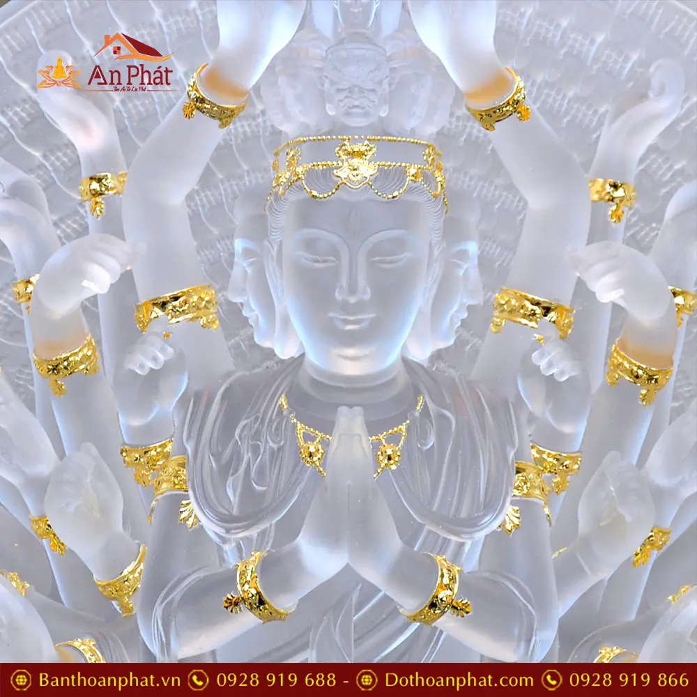 Tượng Thiên Thủ Thiên Nhãn Lưu Ly Trắng Dát Vàng Cao Cấp Nhập Khẩu T2674