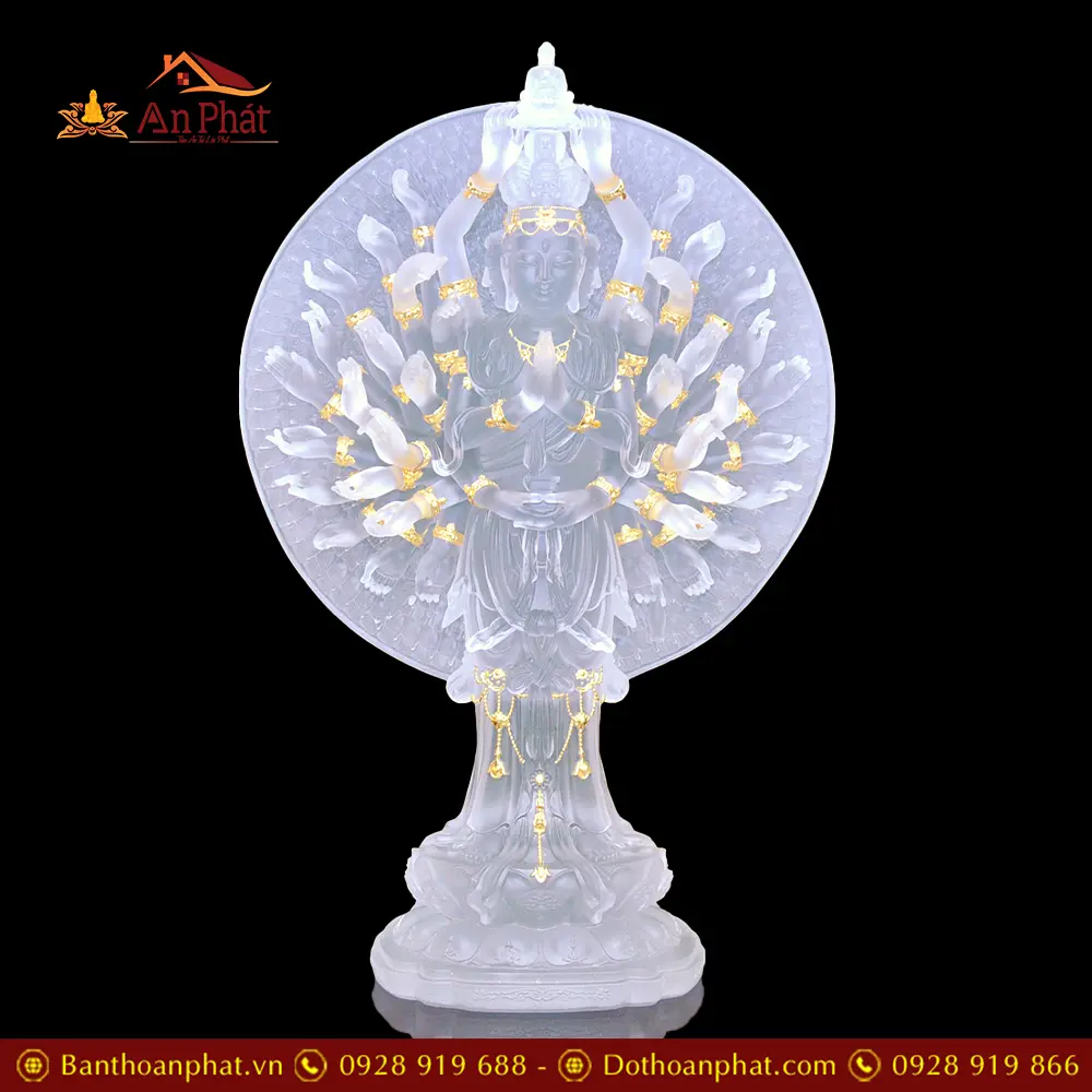 Tượng Thiên Thủ Thiên Nhãn Lưu Ly Trắng Dát Vàng Cao Cấp Nhập Khẩu T2674