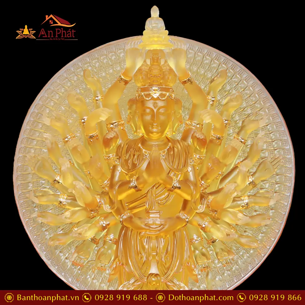 Tượng Thiên Thủ Thiên Nhãn Lưu Ly Vàng Dát Vàng Cao Cấp Mẫu Đứng Nhập Khẩu T2669