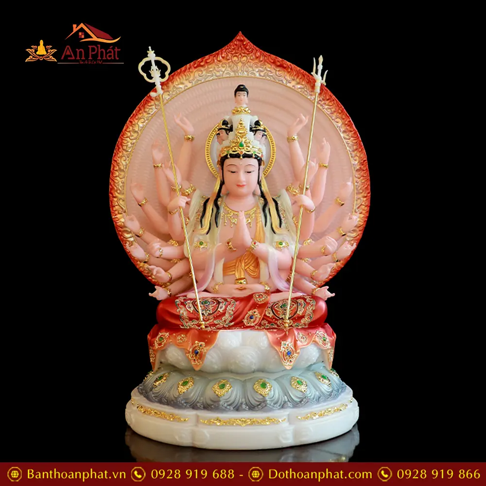 Tương Thiên Thủ Thiên Nhãn Nghìn Mắt Nghìn Tay Bột Đá Sơn Màu Vẽ Gấm T2673