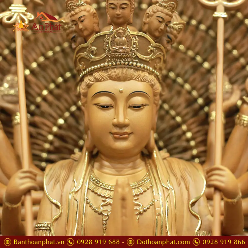 Tượng Thiên Thủ Thiên Nhãn Nghìn Mắt Nghìn Tay Ngồi Đài Sen Gỗ Long Não Nhập Khẩu T2680