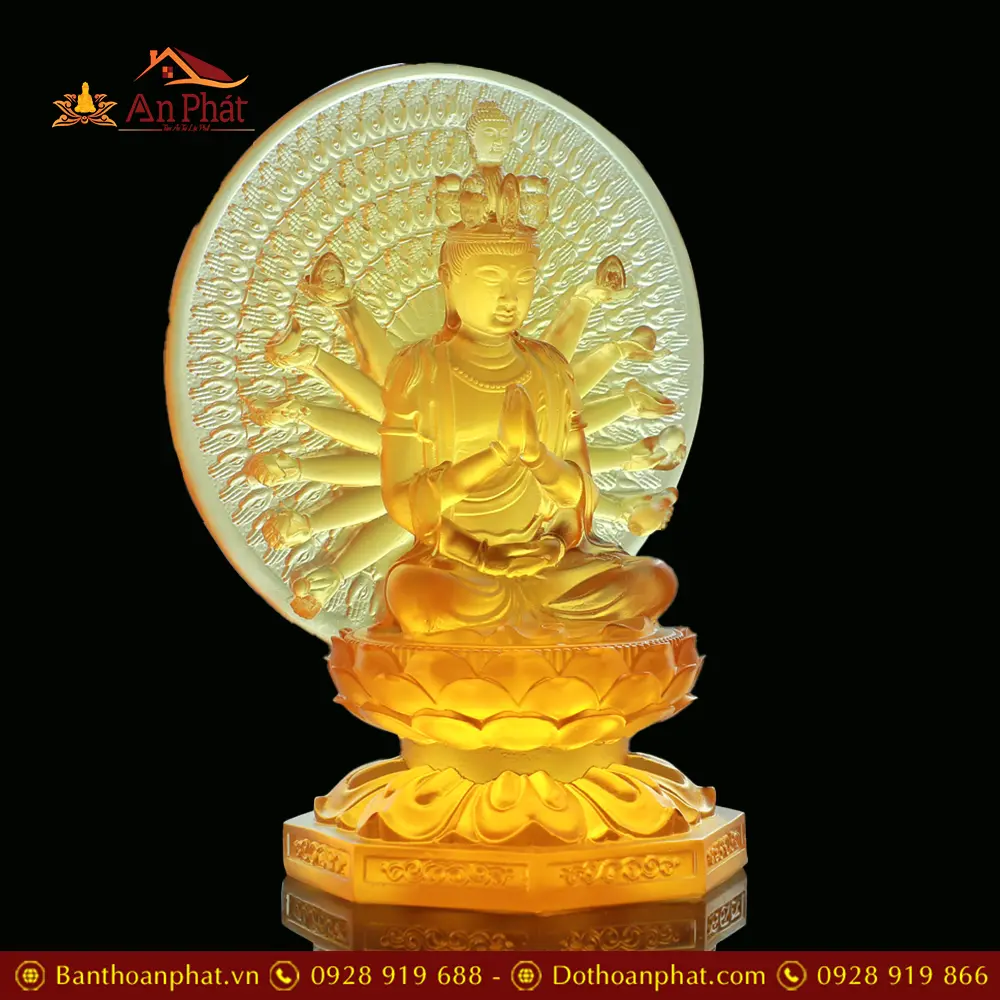 Tượng Thiên Thù Thiên Nhãn Nhập Khẩu Lưu Ly Hổ Phách Cao Cấp T2682