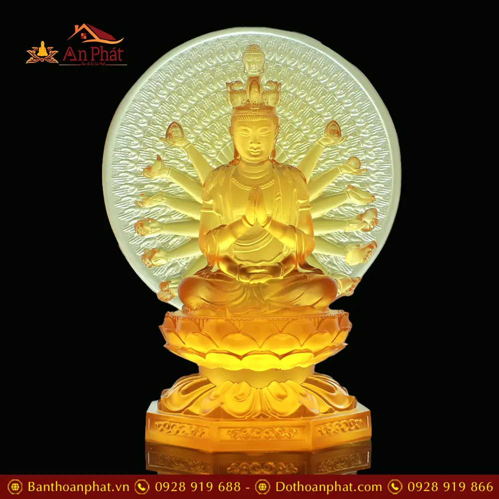 Tượng Thiên Thù Thiên Nhãn Nhập Khẩu Lưu Ly Hổ Phách Cao Cấp T2682