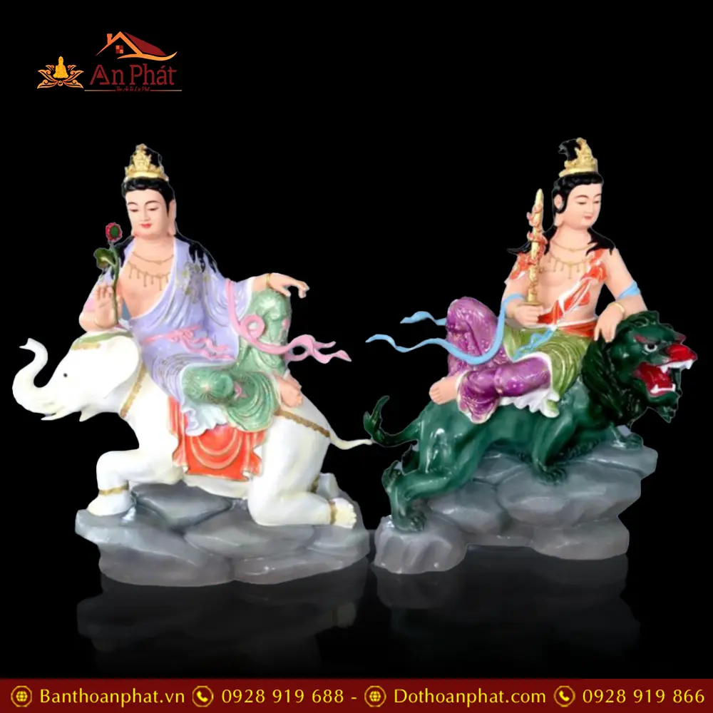 Bộ Tượng Văn Thù Phổ Hiền Bồ Tát Composite Cao Cấp T2743