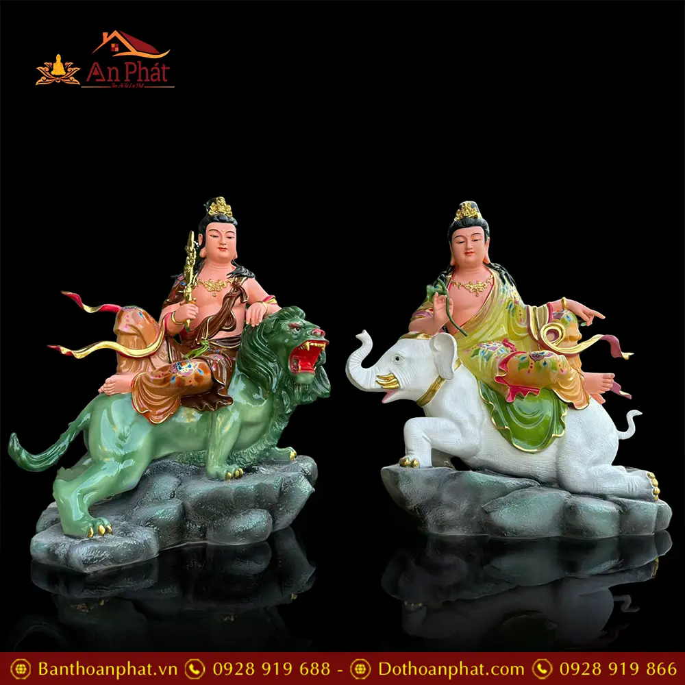 Bộ Tượng Văn Thù Phổ Hiền Bồ Tát Composite Sơn Màu Nhập Khẩu T2738 7 Bộ Tượng Văn Thù Phổ Hiền Bồ Tát Composite Sơn Màu Nhập Khẩu T2738
