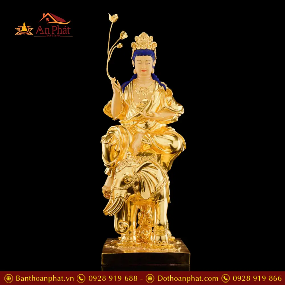 Bộ Tương Văn Thù Phổ Hiền Bồ Tát Đồng Cao Cấp Dát Vàng Nhập Khẩu T2739