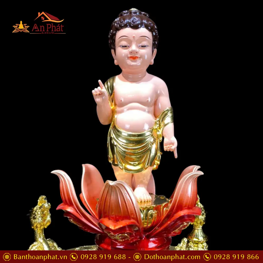 Chậu Tắm Phật Composite Cửu Long Kèm Tượng Đản Sanh Nhập Khẩu T2756