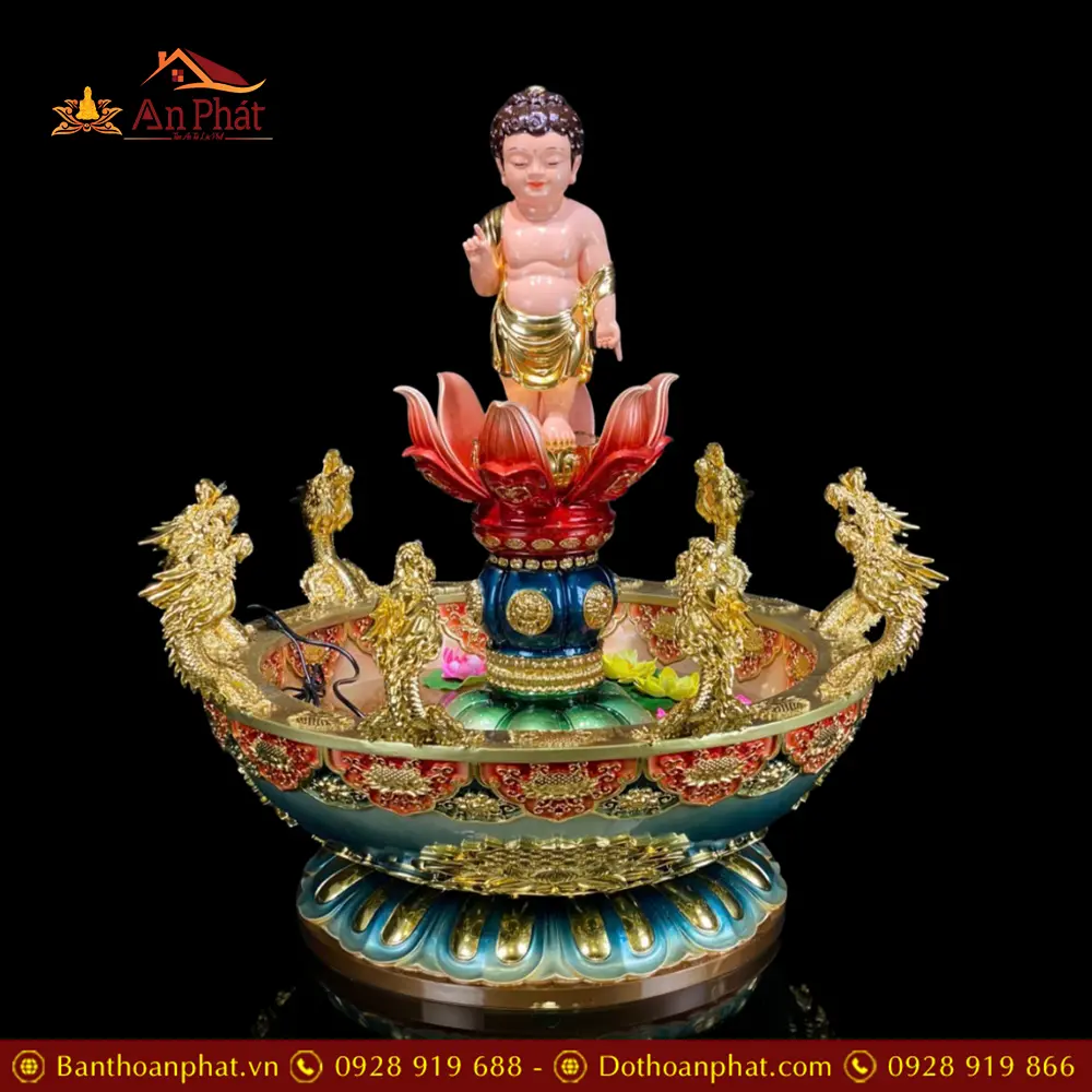 Chậu Tắm Phật Composite Cửu Long Kèm Tượng Đản Sanh Nhập Khẩu T2756