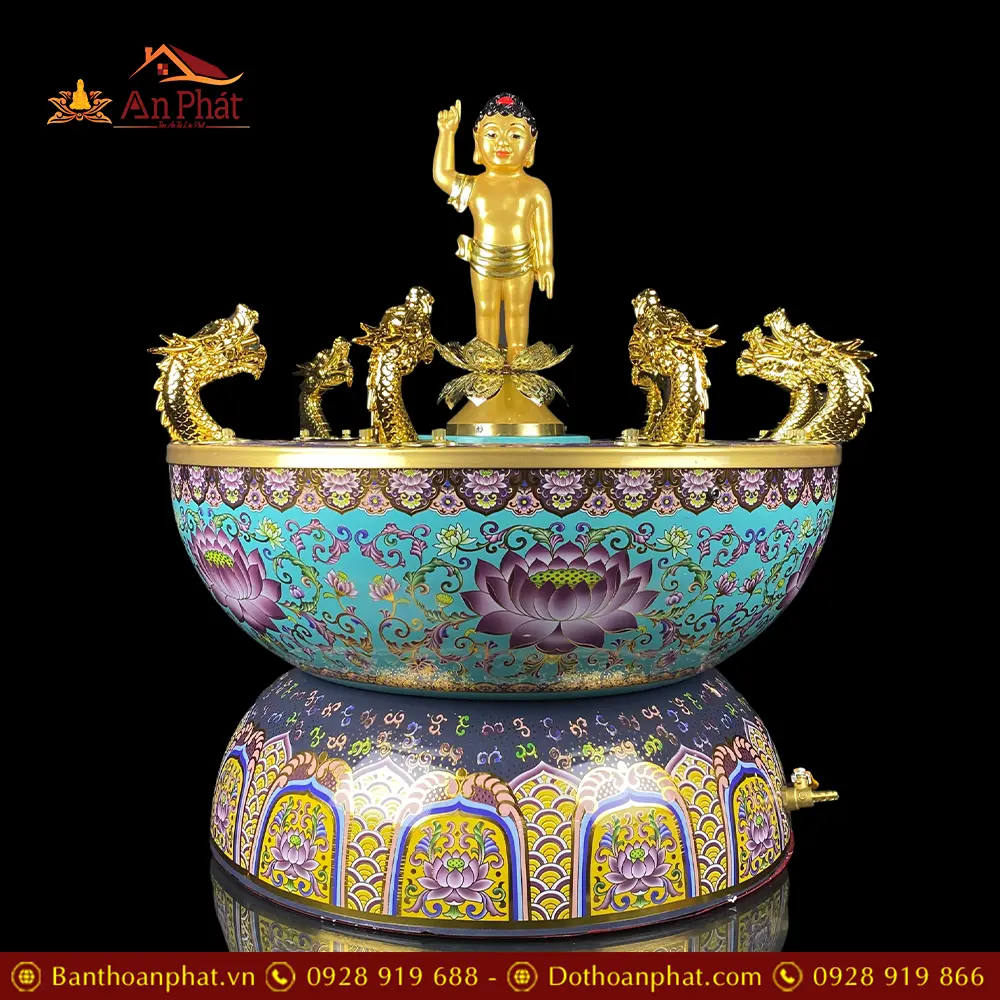 Chậu Tắm Phật Đản Sanh Hợp Kim Đồng Vẽ Hoa Nhập Khẩu Cao Cấp T2758 11 Chậu Tắm Phật Đản Sanh Hợp Kim Đồng Vẽ Hoa Nhập Khẩu Cao Cấp T2758