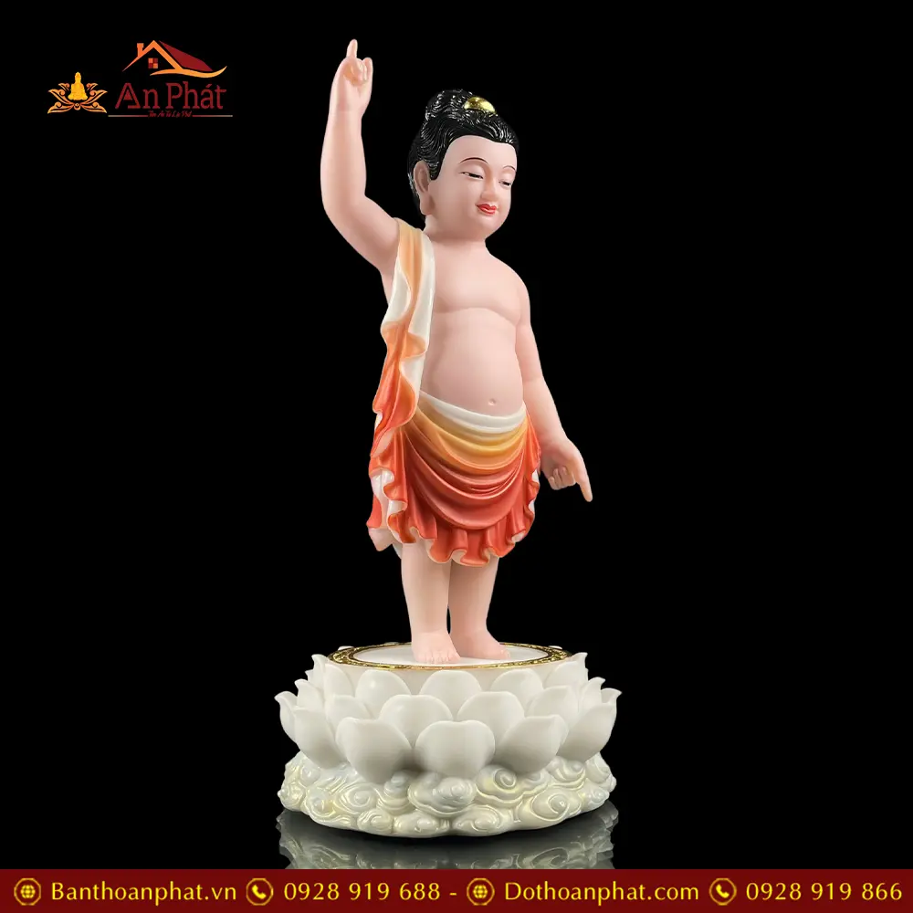 Tượng Phật Đản Sanh Bột Đá Cao Cấp Sơn Màu T2746