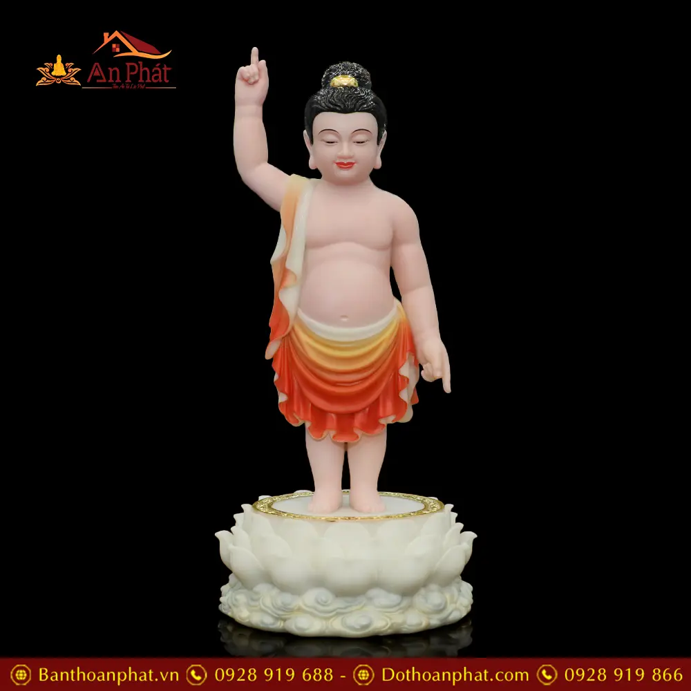 Tượng Phật Đản Sanh Bột Đá Cao Cấp Sơn Màu T2746