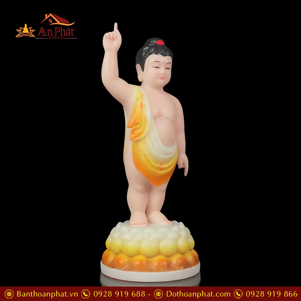 Tượng Phật Đản Sanh Bột Đá Nhập Khẩu Sơn Màu T2747