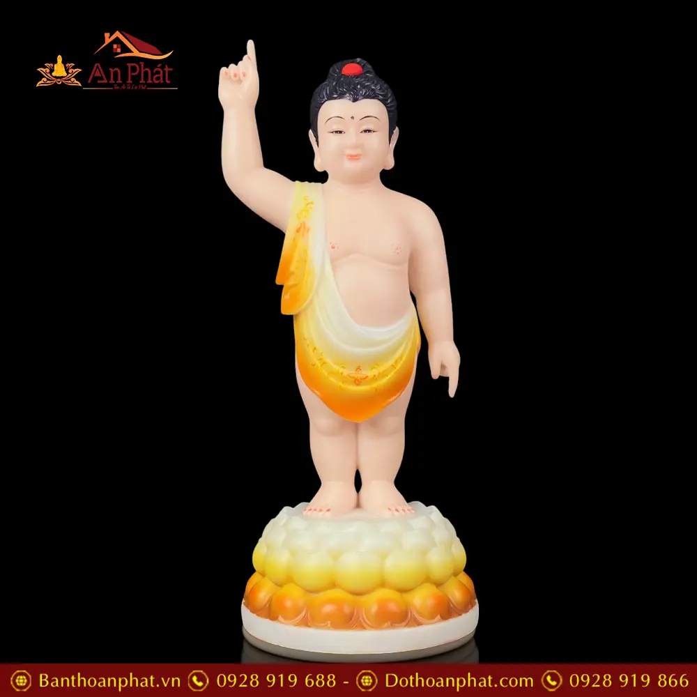 Tượng Phật Đản Sanh Bột Đá Nhập Khẩu Sơn Màu T2747