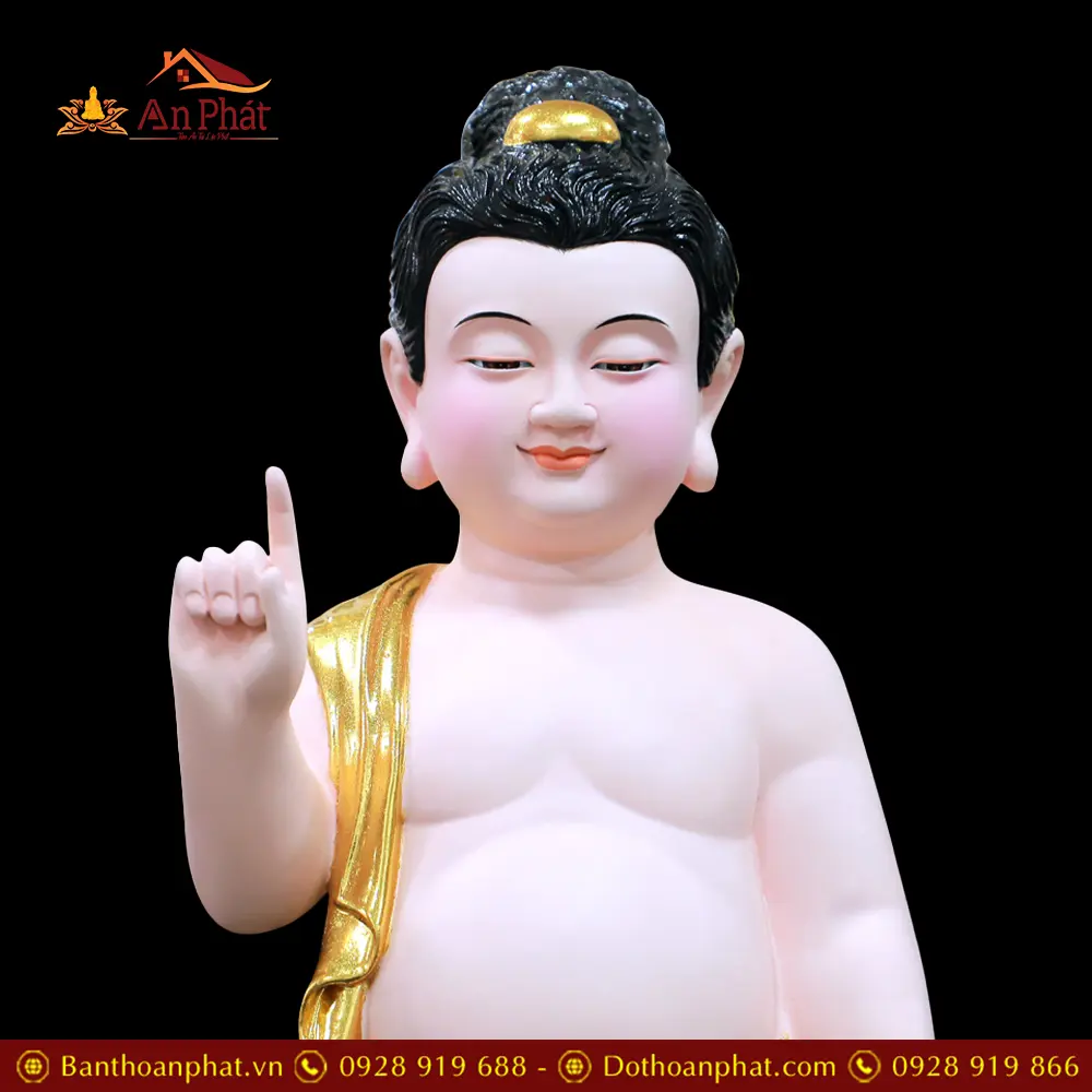 Tượng Phật Đản Sanh Compposite Dát Vàng Mẫu Liên Hoa T2744