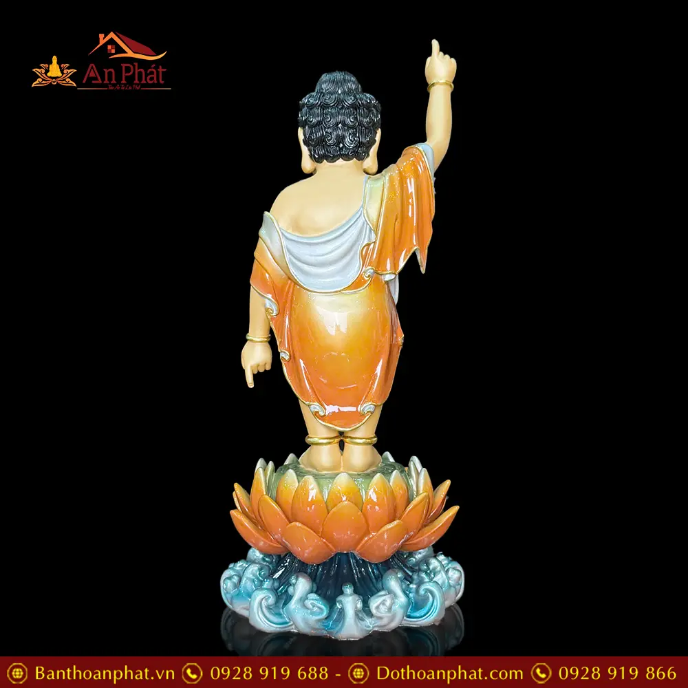 Tượng Phật Đản Sanh Đồng Sơn Màu Cam Cao Cấp T2752