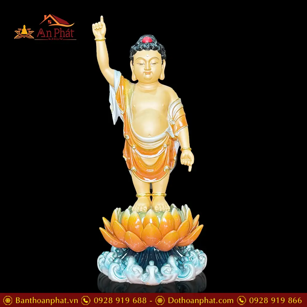 Tượng Phật Đản Sanh Đồng Sơn Màu Cam Cao Cấp T2752