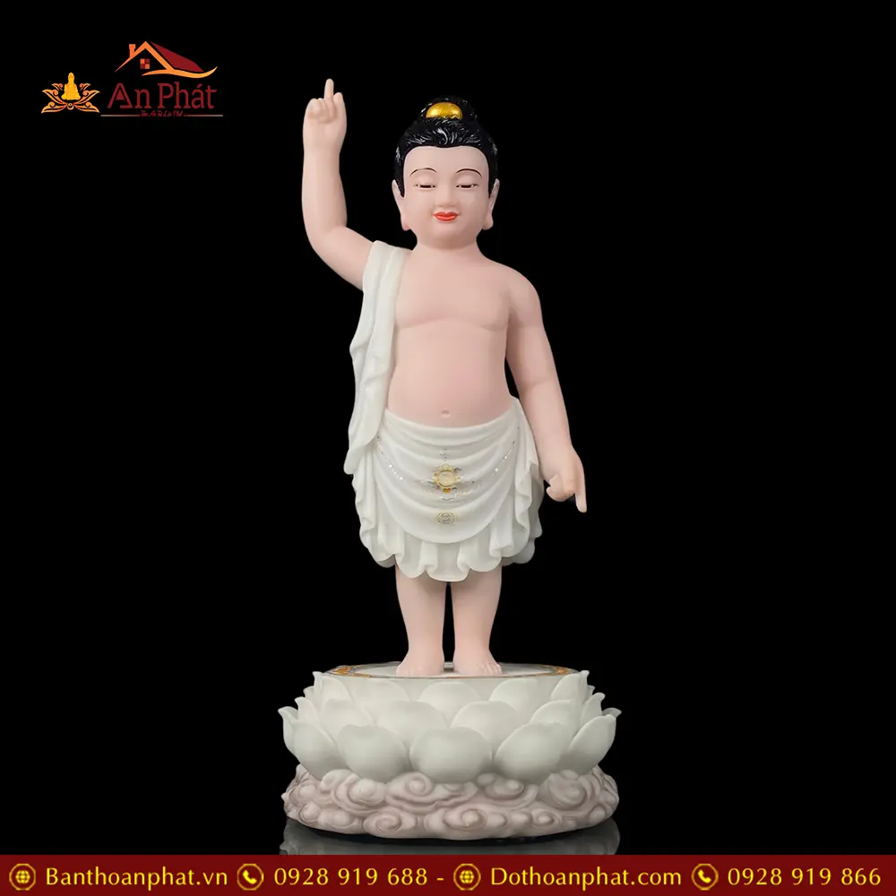Tượng Phật Đản Sinh Bột Đá Trắng Nhập Khẩu T2750