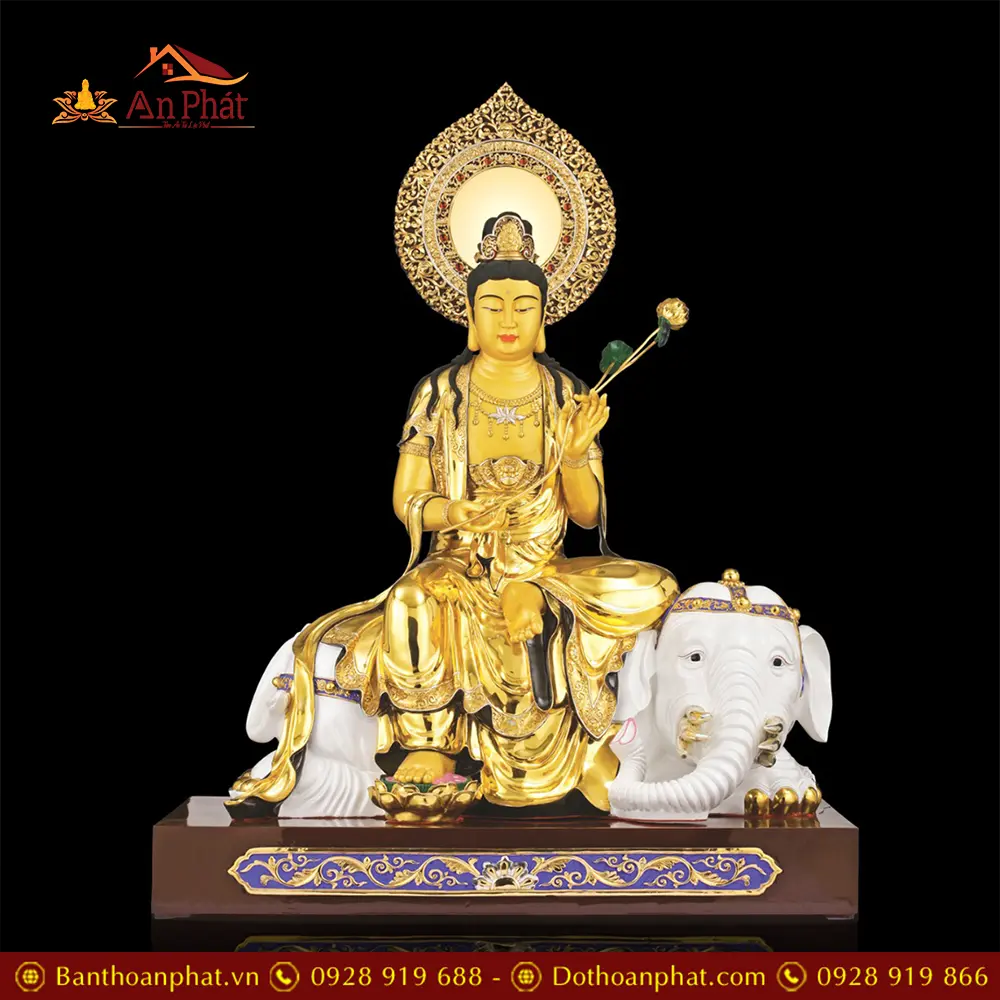 Tượng Phổ Hiền Bồ Tát Đồng Dát Vàng Cao Cấp Nhập Khẩu T2734