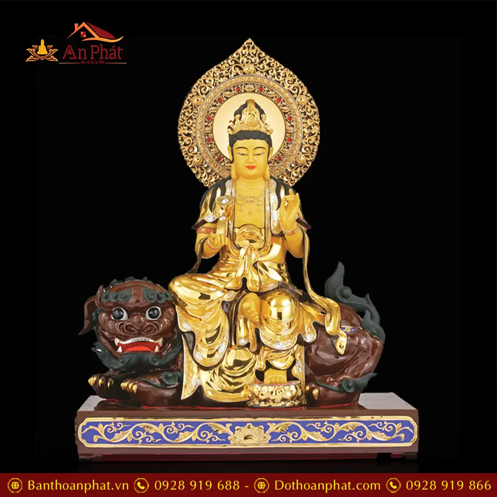 Tượng Văn Thù Bồ Tát Đồng Dát Vàng Cao Cấp Nhập Khẩu T2735