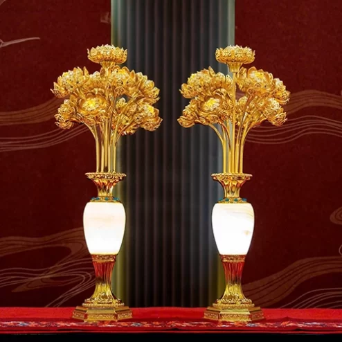 Đèn thờ điện bằng đồng lục bình bảo ngọc DTD1512