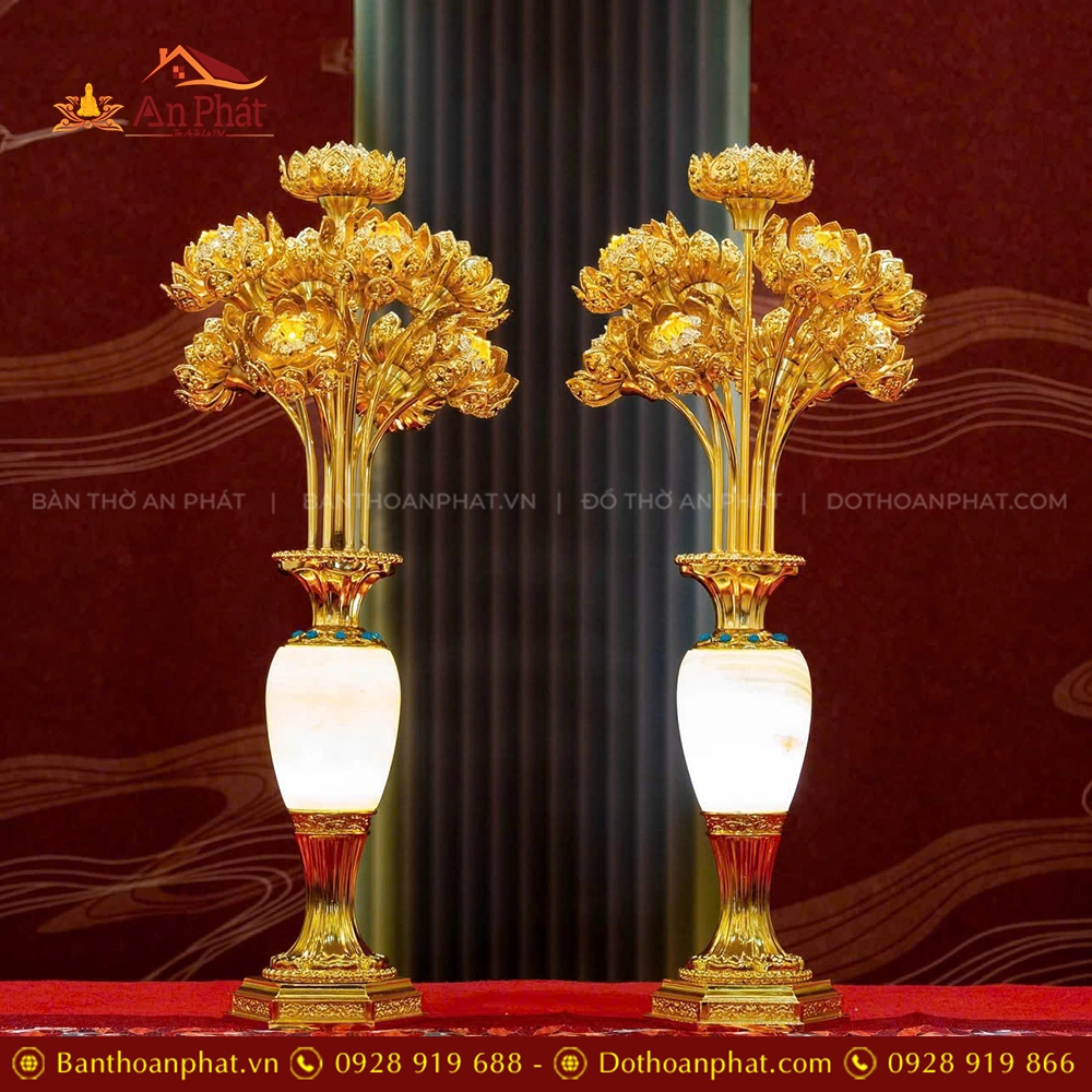 Đèn thờ điện bằng đồng lục bình bảo ngọc DTD1512