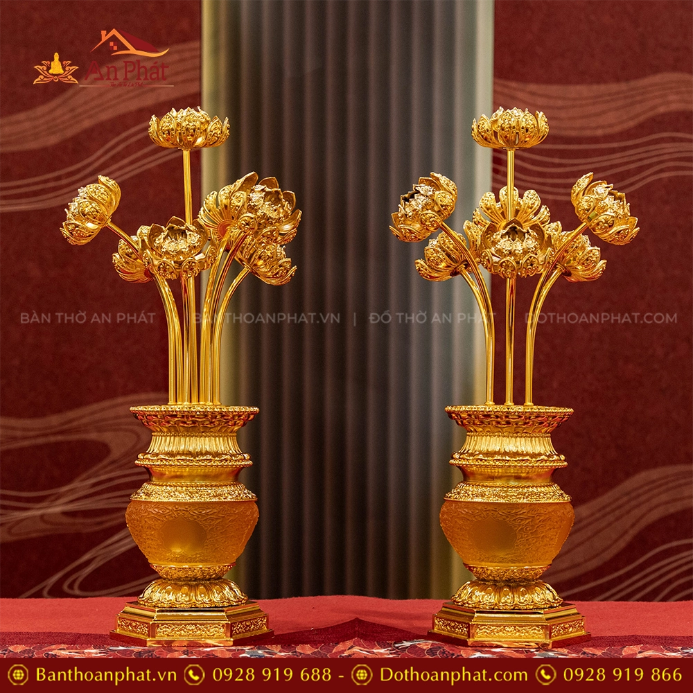 Đèn thờ điện đồng lưu ly lục bình phú quý DTD1514