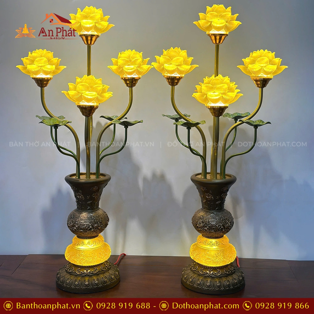 Đèn thờ điện hoa sen lưu ly DT1517