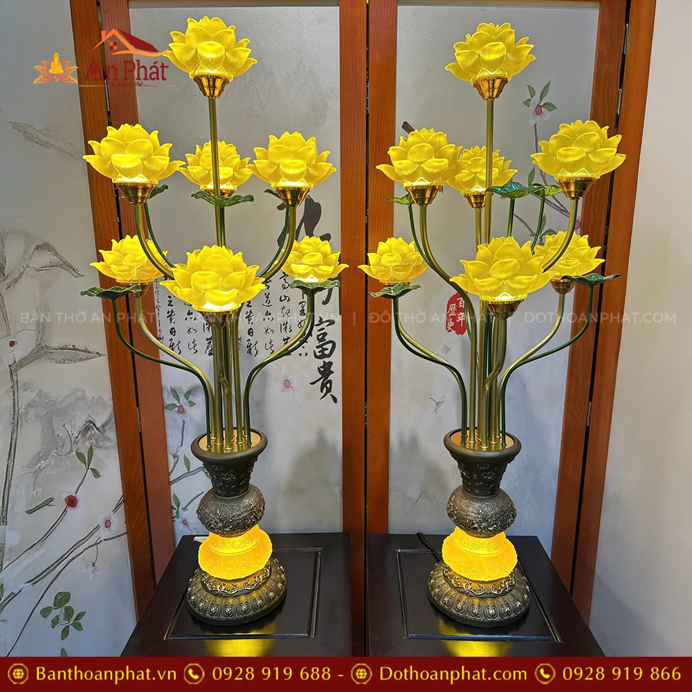 Đèn thờ hoa sen lưu ly 7 bông
