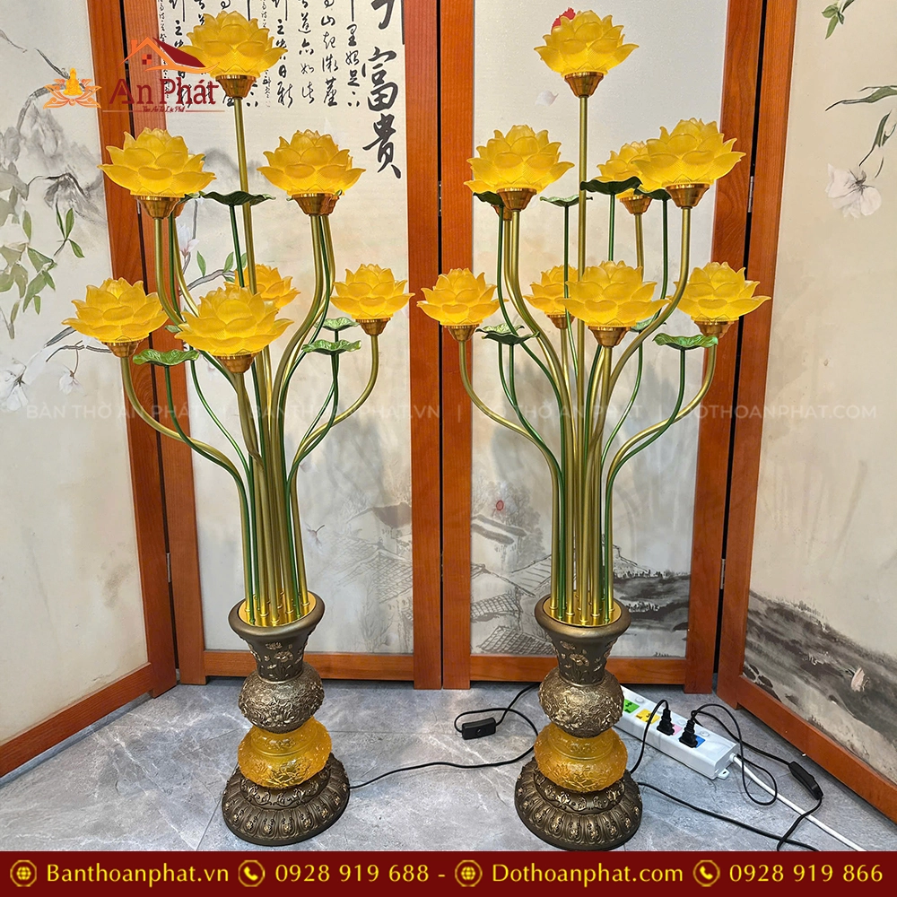 Đèn thờ hoa sen lưu ly 9 bông