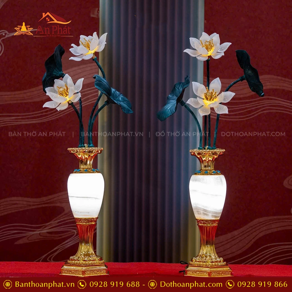 Đèn thờ điện lục bình bảo ngọc bạch liên DTD1513
