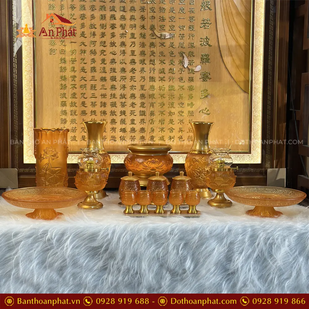 Bộ Đồ Thờ Lưu Ly Bọc Đồng Cao Cấp BDT011
