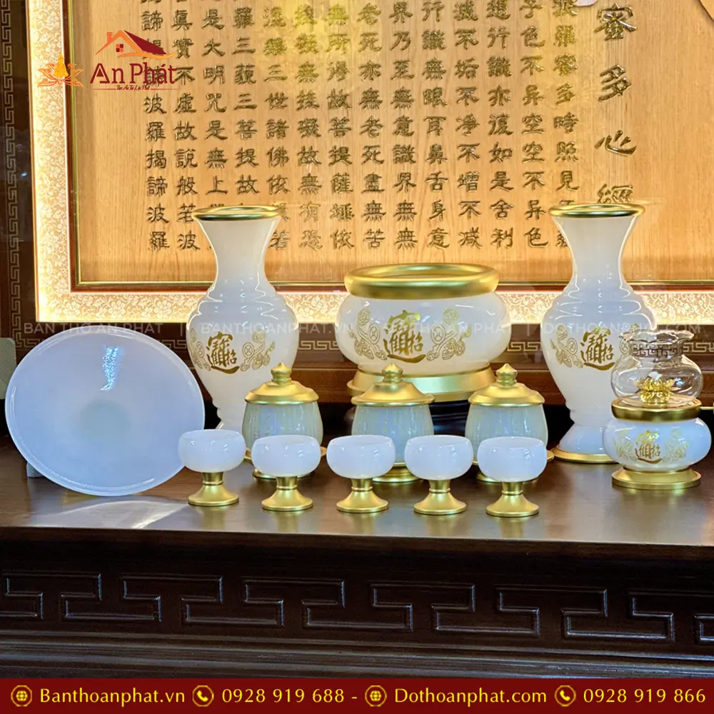 Bộ Đồ Thờ Phật Trắng Ngọc Bọc Đồng Cao Cấp BDT014 8 Bộ Đồ Thờ Phật Trắng Ngọc Bọc Đồng Cao Cấp BDT014