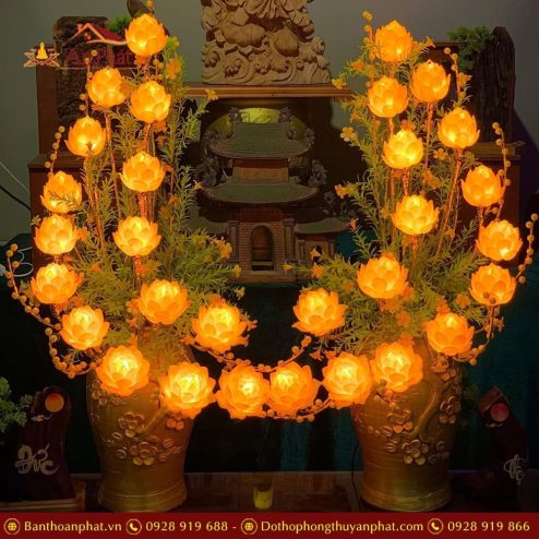Đèn thờ cúng lưu ly 15 bông hoa sen DT993 2 Đèn thờ cúng lưu ly 15 bông hoa sen DT993
