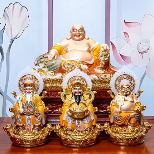 Bộ 4 Tượng Thần Tài Song Long Ngọc Thạch Phủ Đồng Dát Vàng T2775