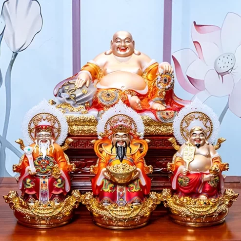 Bộ 4 Tượng Thần Tài Song Long Ngọc Thạch Phủ Đồng Dát Vàng T2783