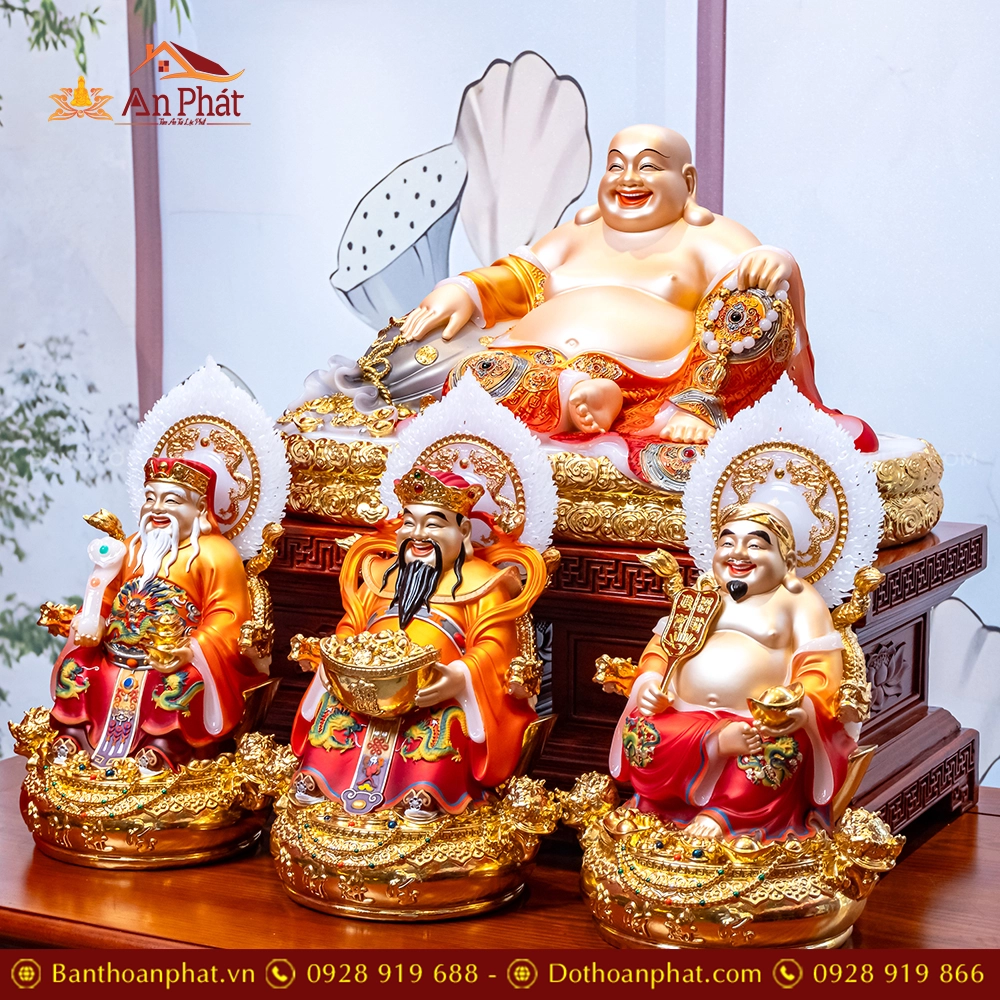 Bộ 4 Tượng Thần Tài Song Long Ngọc Thạch Phủ Đồng Dát Vàng T2783 20 Bộ Tượng Tứ Phúc Thần Tài Nhập Khẩu