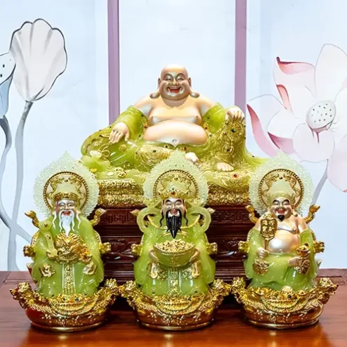 Bộ 4 Tượng Thần Tài Song Long Ngọc Thạch Phủ Đồng Dát Vàng T2787