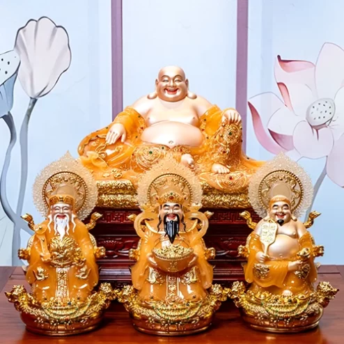Bộ 4 Tượng Thần Tài Song Long Ngọc Thạch Phủ Đồng Dát Vàng T2790