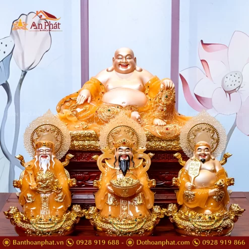 Bộ 4 Tượng Thần Tài Song Long Ngọc Thạch Phủ Đồng Dát Vàng T2790