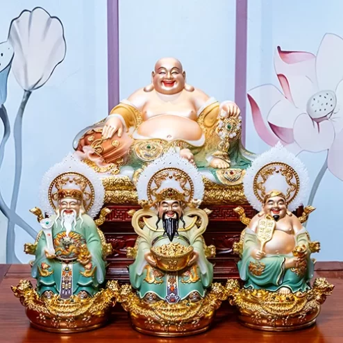 Bộ 4 Tượng Thần Tài Song Long Ngọc Thạch Phủ Đồng Dát Vàng T2795