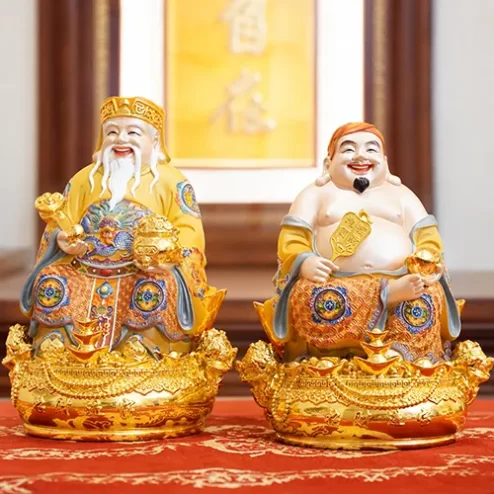 Bộ Tượng 3 Ông Thần Tiền Tài Ông Địa Ngồi Đồng Dát Vàng T2761