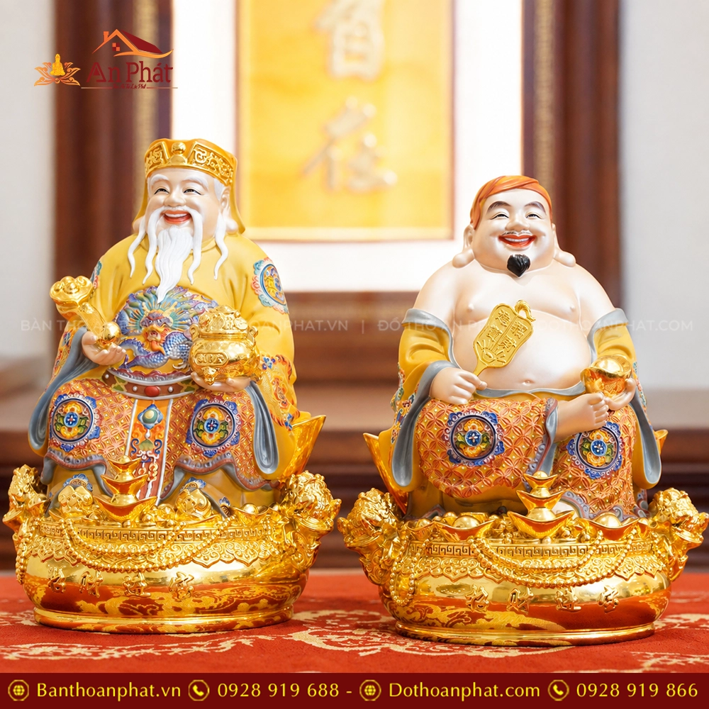 Tượng Tài Địa Ngồi Đồng Dát Vàng T2761 7 Bộ Tượng 3 Ông Thần Tiền Tài Ông Địa Ngồi Đồng Dát Vàng T2761