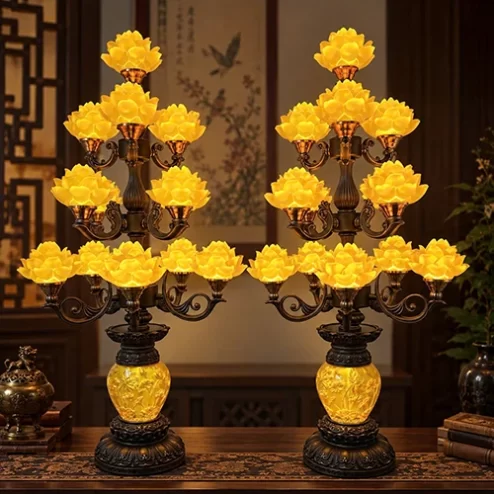 Đèn thờ bình hoa sen cao cấp thân hợp kim DTD1317