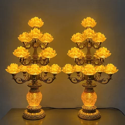 Đèn thờ điện bông sen thân vàng cao cấp DTD1419