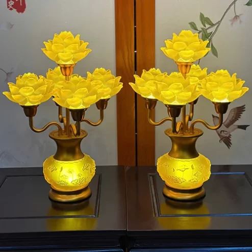Đèn thờ hoa sen bình thấp dập nổi DTD1408