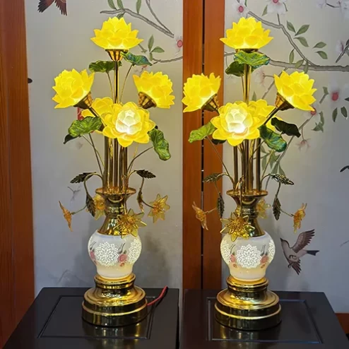 Đèn thờ hoa sen bình trắng sang trọng DTD1407