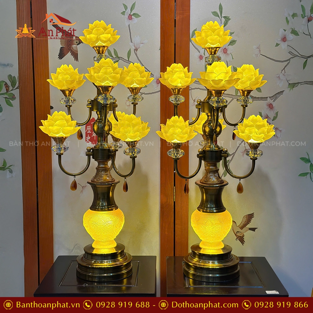 Mẫu đèn thờ cành móc thân hợp kim mạ vàng cao cấp DTD1372 14 Đèn thờ cúng nhập khẩu Đài Loan