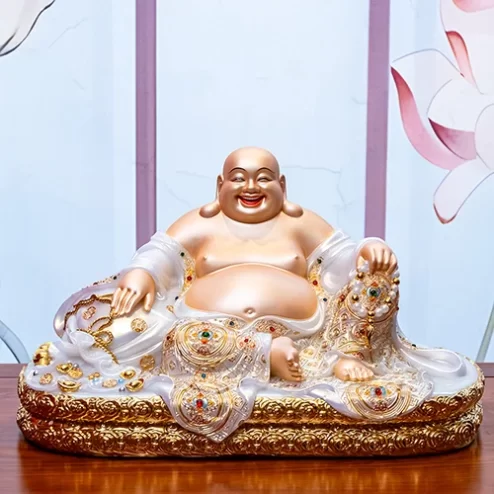 Tượng Di Lặc Quan Lộc Song Long Ngọc Thạch Phủ Đồng Dát Vàng T2771